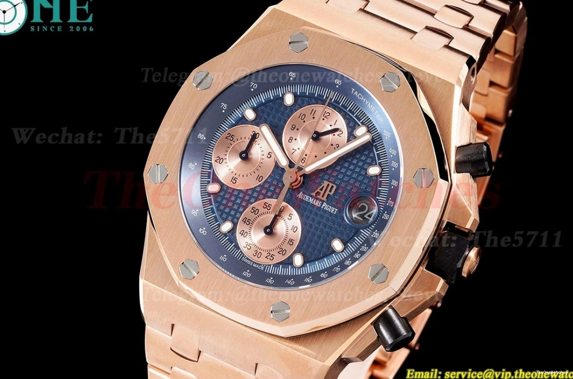 Gold 42mm Blue Oak Royal Offshore APF A7750 RG RG 0303